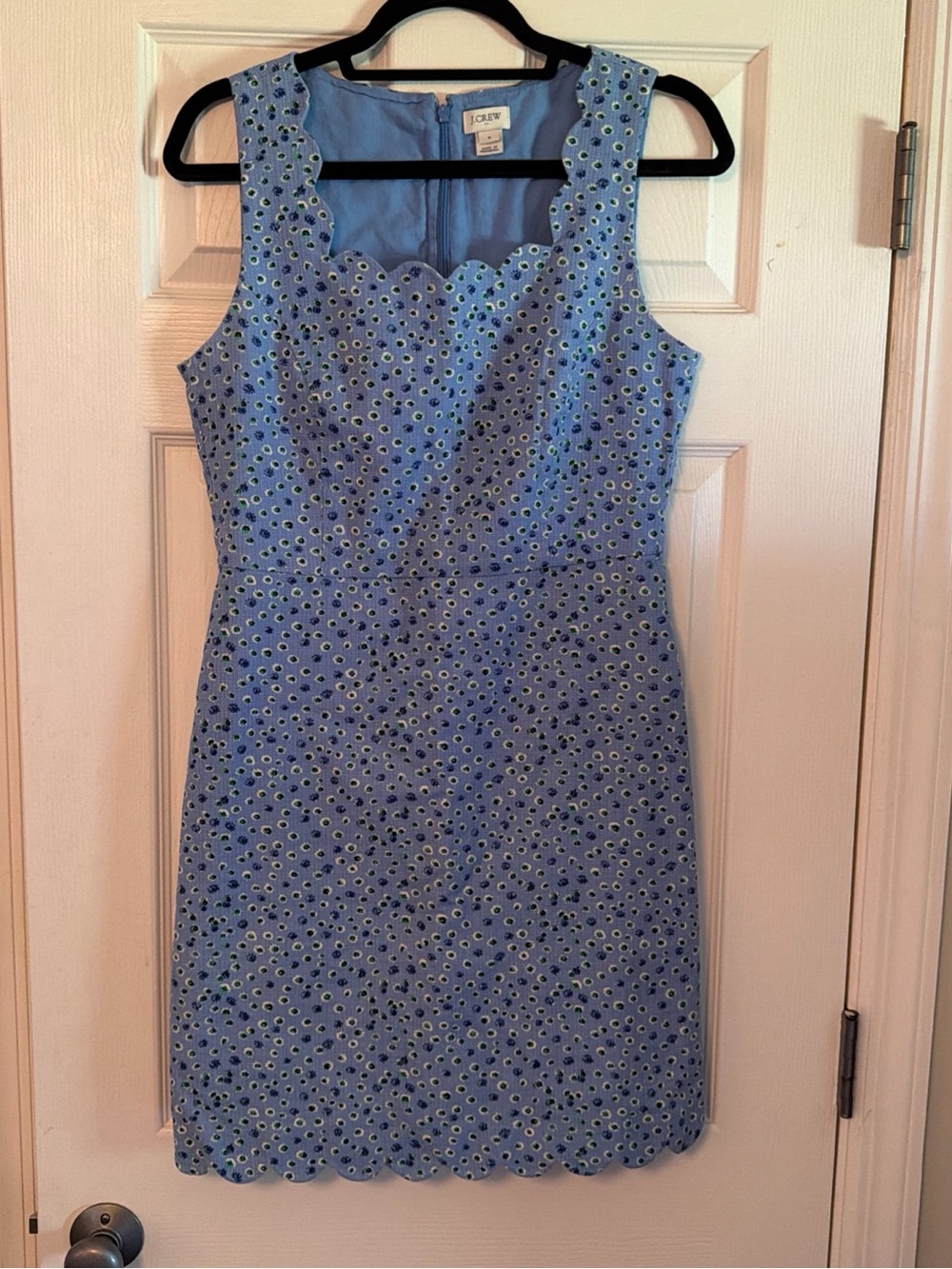 J. Crew Light Blue Scalloped Eyelet Sheath Dress